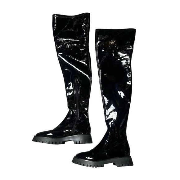 Jeffrey Campbell Black Patent Over the Knee Boots - Picture 1 of 8